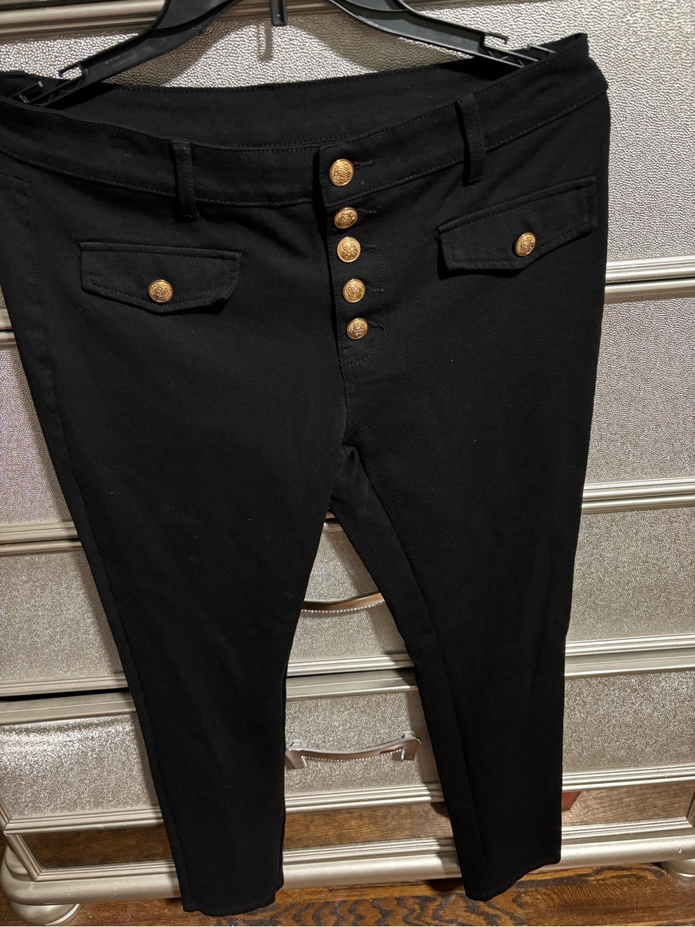 Black Skinny Pants with Gold Buttons